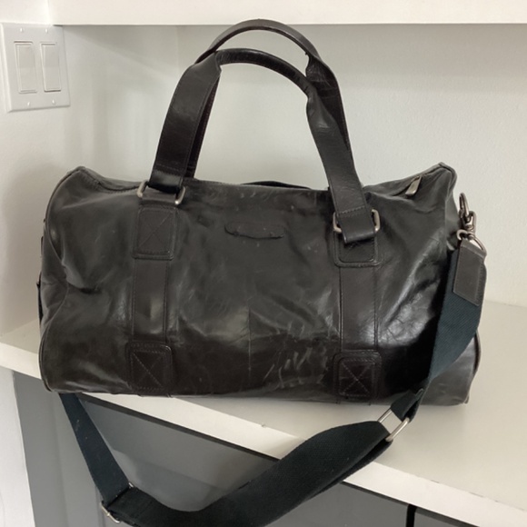 MEN’S FOSSIL BRAND BLACK LEATHER DUFFLE TRAVEL LARGE BAG - Picture 4 of 16